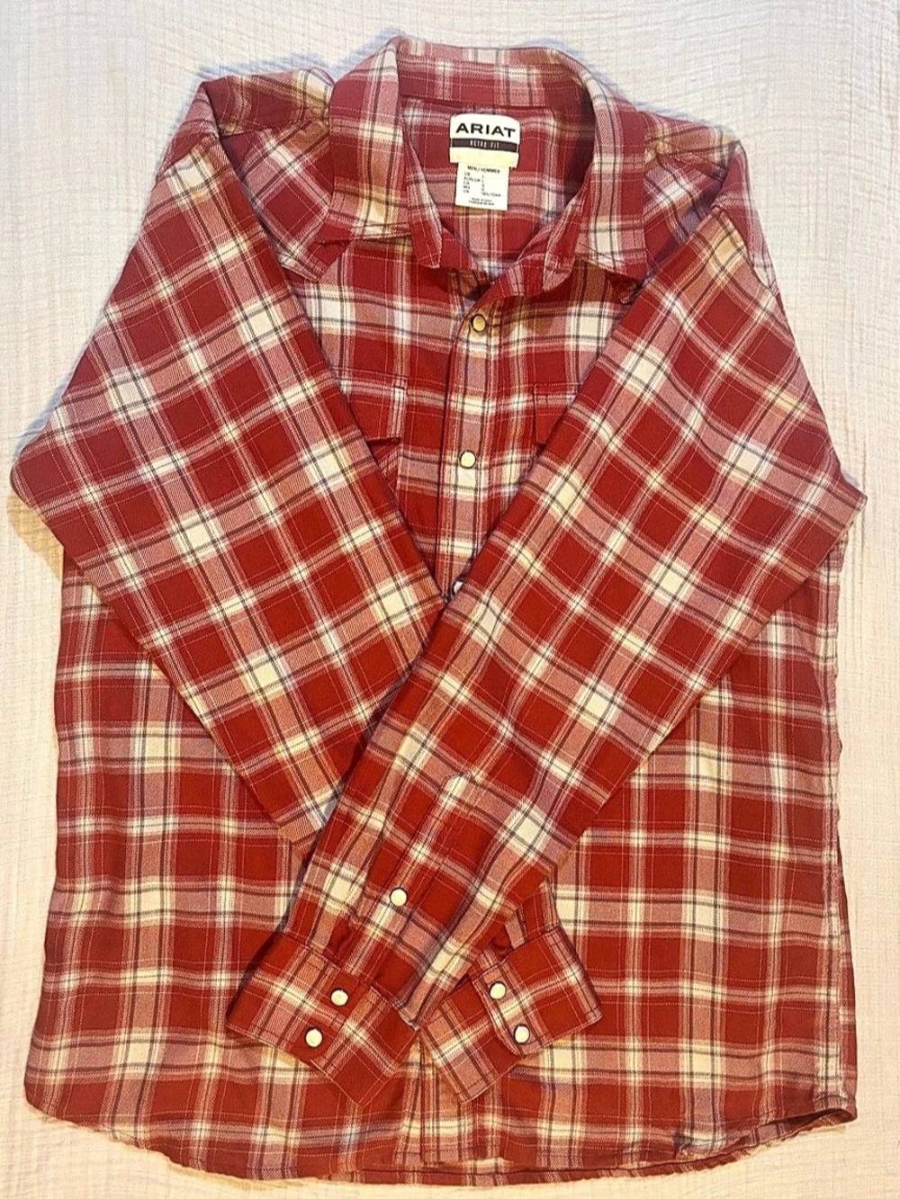Ariat Retro Fit Plaid Shirt in Red & White Size Large